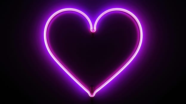 Glowing Heart, Symbol of Love: A Modern Neon Sign Illustration on a Bright Red Background