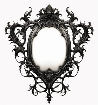 Vintage Victorian Ornate Mirror with Baroque Floral Border and Decorative Scroll Design on a Black and White Background