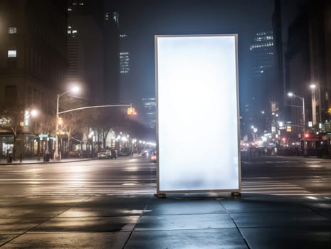 Empty City Street: Clear Night with Blank Billboard - Urban Marketing Display