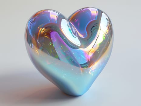 Opal Iridescent 3D Heart Icon. Glossy Neon Raindow Heart Shape. Ai Generated