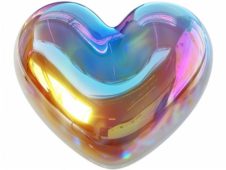 Opal Iridescent 3D Heart Icon. Glossy Neon Raindow Heart Shape. Ai Generated