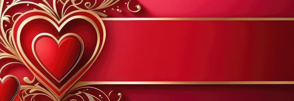 St. Valentines day, wedding banner with red ornamental heart on red background. Use for love sale banner, voucher, greeting card. Copy space. Beautiful love background for valentines day greeting card