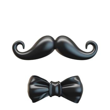 Black mustache with bow tie 3D rendering illustration isolated on white background