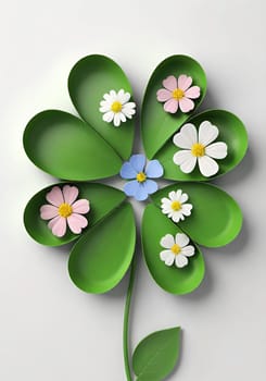 Clover with flowers on background. 3d illustration.3d render of four leaf clover with flower .clover leaf with flower.