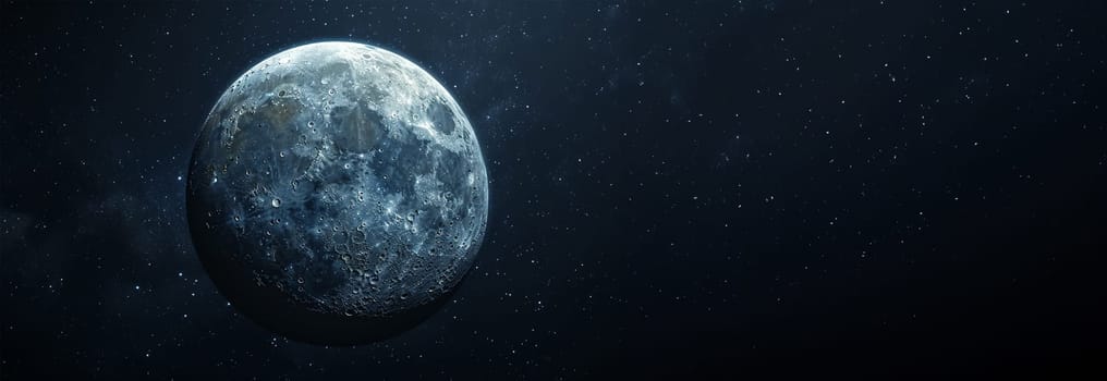 Universe space milky way galaxy with moon. The infinite deep space cosmos. Grainy texture and soft-focus background. Night sky Milky way with full Moon and universe. Copy space Space for text web banner