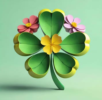 Clover with flowers on background. 3d illustration.3d render of four leaf clover with flower .clover leaf with flower.