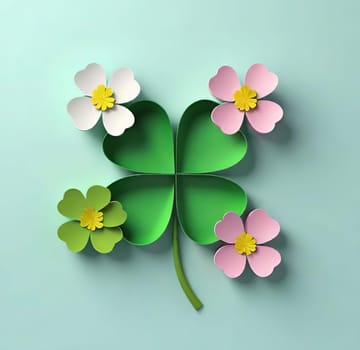 Clover with flowers on background. 3d illustration.3d render of four leaf clover with flower .clover leaf with flower.