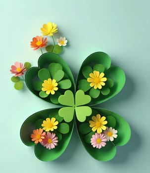 Clover with flowers on background. 3d illustration.3d render of four leaf clover with flower .clover leaf with flower.