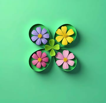 Clover with flowers on background. 3d illustration.3d render of four leaf clover with flower .clover leaf with flower.