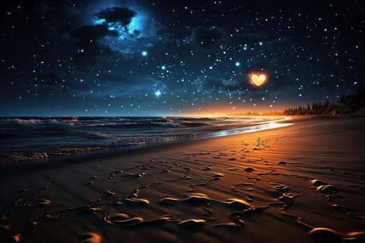Beautiful romantic seascape with a heart in the sky.
