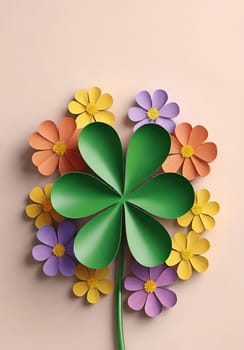 Clover with flowers on background. 3d illustration.3d render of four leaf clover with flower .clover leaf with flower.