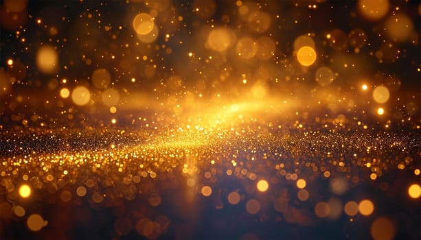 Gold sparkling glitter lights bokeh background. Abstract glitter lights background. de-focused Copy space. Festove, celebrationn design Space for text