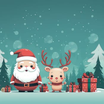 Cute illustration for Christmas banner with blank space for text. Generative AI.