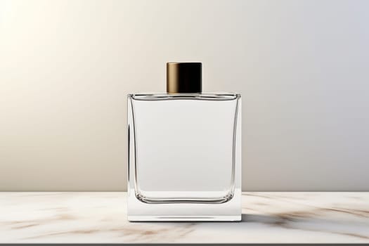 Mockup empty blank perfume bottle glass white. Generative AI.