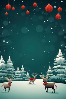 Cute illustration for Christmas banner with blank space for text. Generative AI.