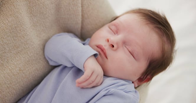 Mother, baby and nap closeup with love, care and support for newborn in nursery with sleep. Young child, mom and family with youth and childcare with bonding and maternity in a home with infant.