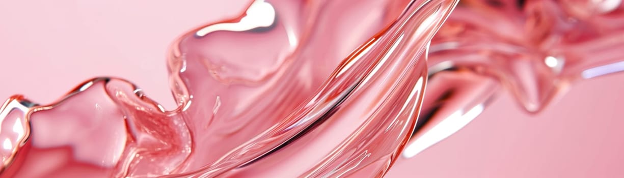 Glossy pink fluid texture with reflective highlights, perfect for beauty and skincare ads, artistic backgrounds, or luxury product visuals. Close up view. Panoramic banner. Generative AI