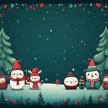 Cute illustration for Christmas banner with blank space for text. Generative AI.