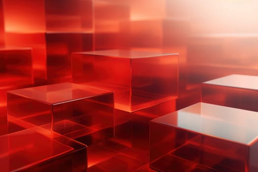 Many glass cubes are stacked on top of each other red abstract blurred kubism. Generative AI.
