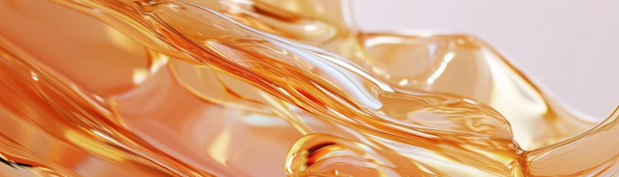 Lustrous honey-hued gel texture with reflective sheen, perfect for advertising cosmetics, skincare products, and luxury brand visuals. Close up view. Panoramic banner. Generative AI