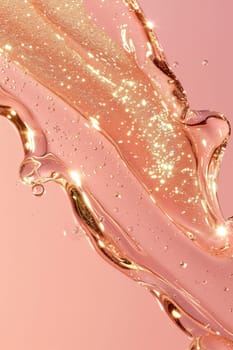 Shimmering rose-hued cosmetic gel with sparkling flecks, ideal for beauty product backgrounds, skincare promotions, and luxury branding visuals. Close up view. Vertical backdrop. Generative AI