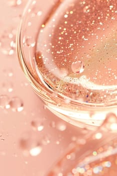 Close-up of a peach-hued cosmetic serum with sparkles, ideal for beauty and skincare ads, highlighting luxury, nourishment, and the radiant glow of healthy skin. Generative AI