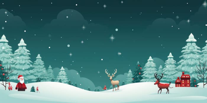 Cute illustration for Christmas banner with blank space for text. Generative AI.