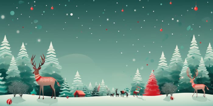 Cute illustration for Christmas banner with blank space for text. Generative AI.