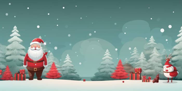 Cute illustration for Christmas banner with blank space for text. Generative AI.