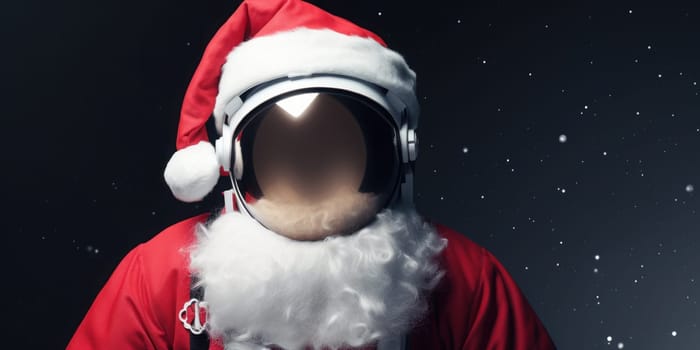 Astronaut wear a Santa hat close up super realistic photo,empty space. Generative AI.