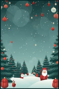 Cute illustration for Christmas banner with blank space for text. Generative AI.