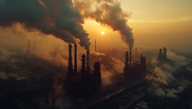 Power plant in the city. Industrial chimneys from factory. Metallurgy blue sky. Metallurgical industrial factory. Poisoned air. Epic pollution of nature. Toxic substances. smoke moving