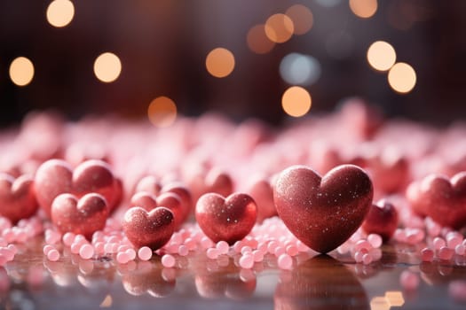 Saint valentine day greeting card bokeh blur background. Generative AI.