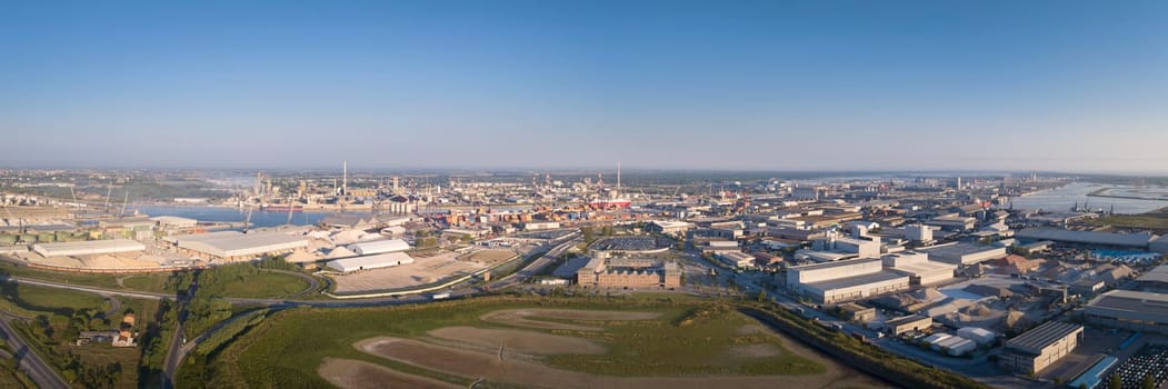 Panorama of industrial and port area of Ravenna,production district is made up of a chemical and petrochemical pole, thermoelectric and metallurgical plants.
