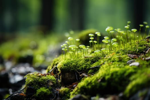 Beautiful Bright Green on the floor in the forest. Generative AI.