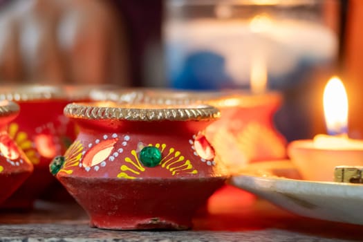 beautifully decorated diyas lit on the eve of diwali and the Ram temple Pran Pratishtha consecration celebrated across India and globally by hindu devotees