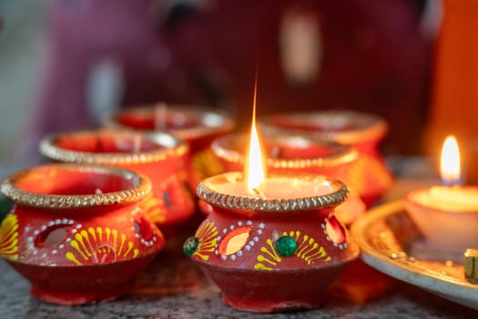 beautifully decorated diyas lit on the eve of diwali and the Ram temple Pran Pratishtha consecration celebrated across India and globally by hindu devotees