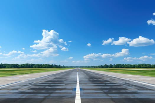 Airport runway on a sunny day. Generative AI.