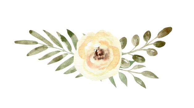 Watercolor floral arrangement illustration isolated on white background. Wedding card decoration