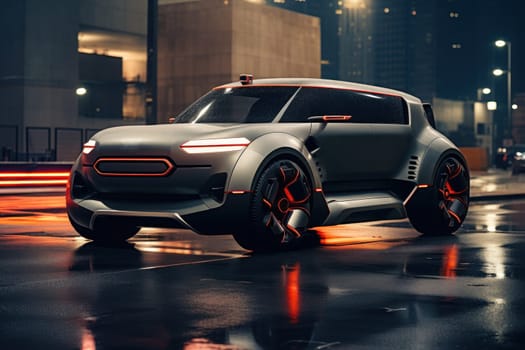 Futuristic sports super concept EV car. Generative AI.
