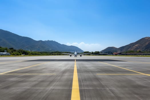 Airport runway on a sunny day. Generative AI.