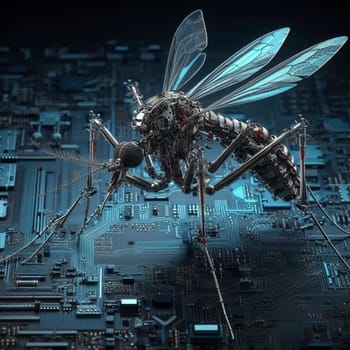 genetically modified macro closeup of nano robot engineered weapon mosquito in action concept design depopulation evil plan generative ai art