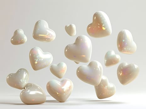 3D Realistic Shiny Shimmering Hearts Background. Valentine's Day Hearts Wallpaper. Glossy Hearts Backdrop with Space for Text. Ai generated