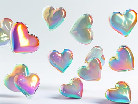 3D Realistic Shiny Shimmering Hearts Background. Valentine's Day Hearts Wallpaper. Glossy Hearts Backdrop with Space for Text. Ai generated