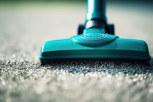 Cleaning a light-colored carpet with a vacuum cleaner. Housework concept.