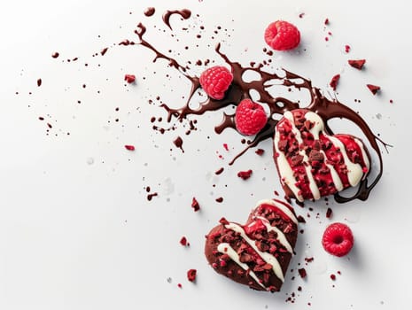 Tasty Yummy Homemade Sweet Cookies. Chocolate and Raspberry Heart Shape Pastry Dessert. Food Photo Background. Valentine's Day Composition. Ai generated