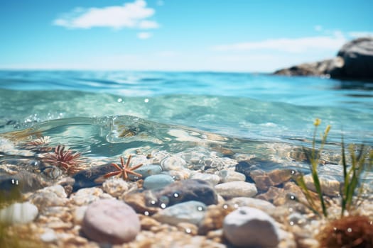 Beautiful sea view. Stones in clear blue sea water.