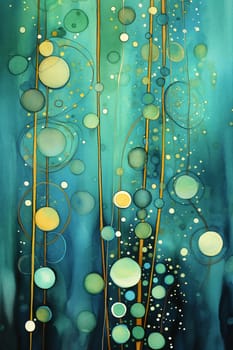 Stylized artwork depicting bubbles floating in a watery environment with golden accents - Generative AI