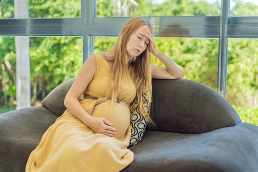 Expectant woman experiences discomfort, feeling unwell during pregnancy.