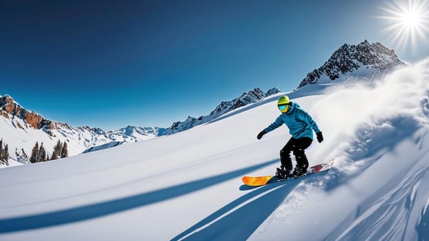 Snowboarder sliding down the hill. High quality photo